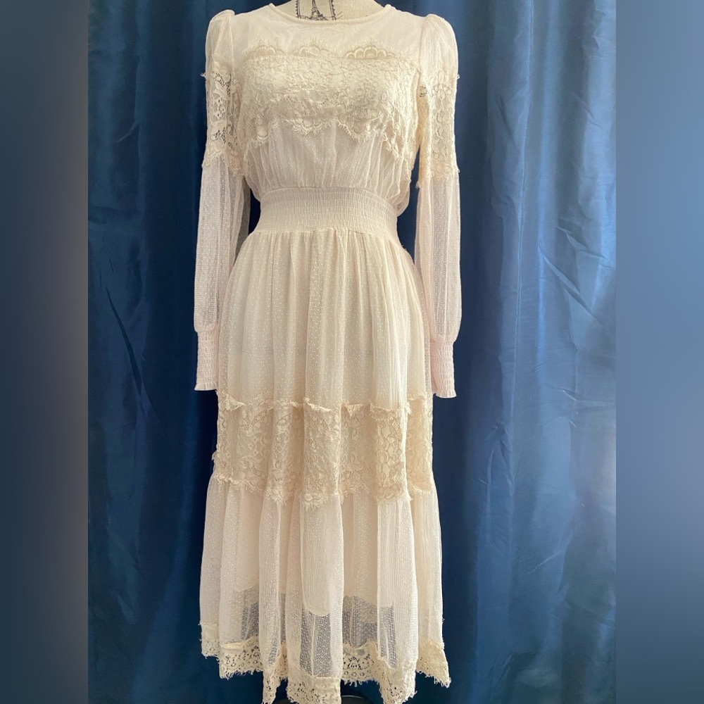 Bohme Cream Long Sleeve Lace Dress